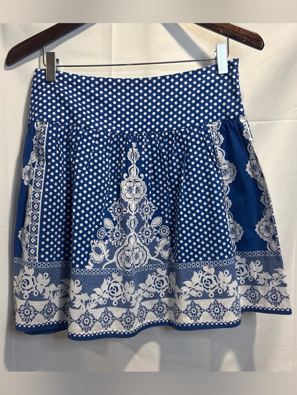 Kimchi Blue Blue and White Polka Dot Border Skater Skirt